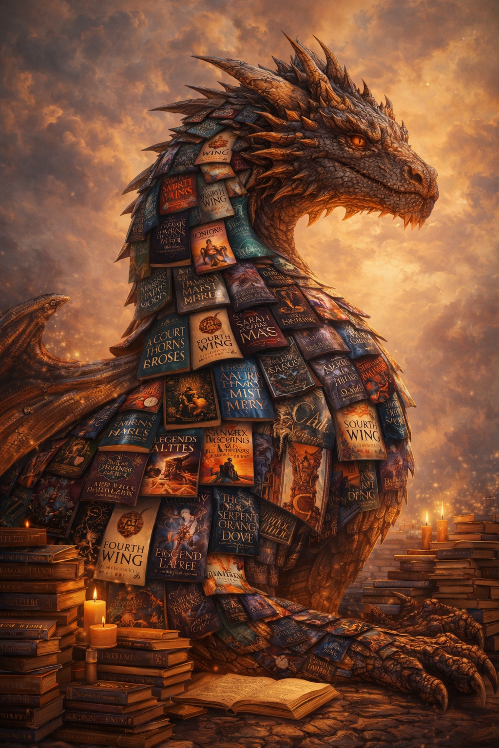 The Book Dragon — a dragon whose scales are books, Amy's daughter's vision brought to life