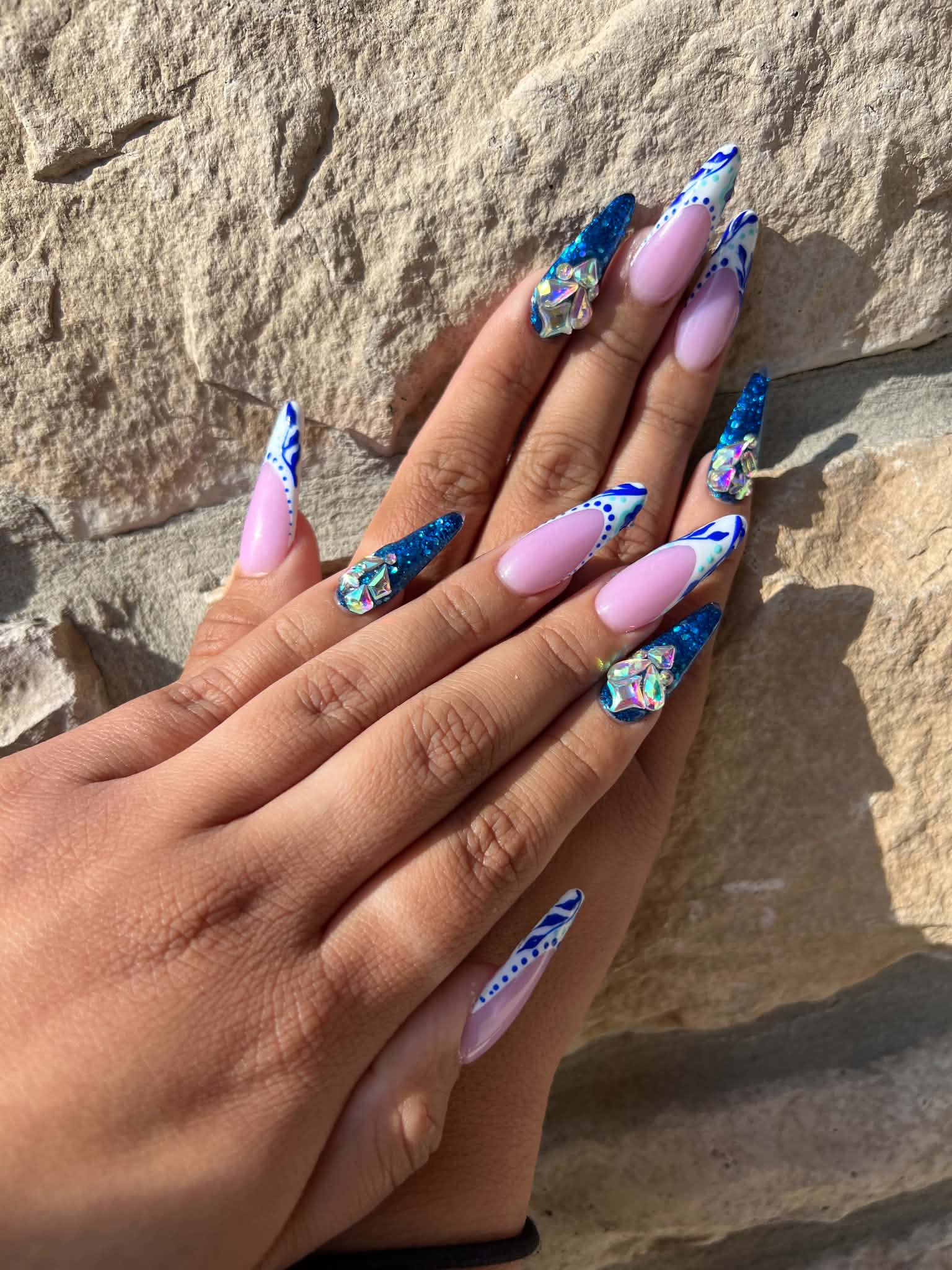 Pink marble nail design