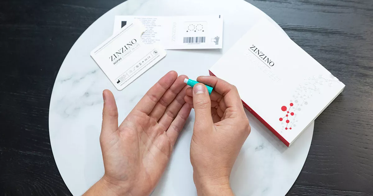 At-home fatty-acid testing kit arranged on a clean surface