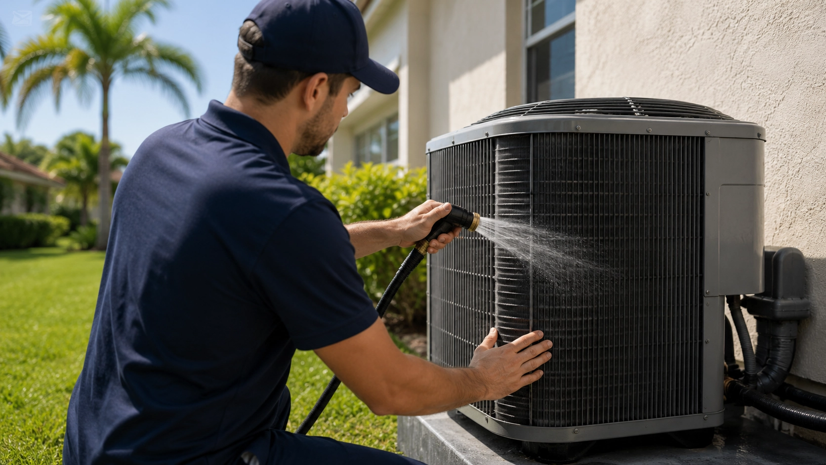 HVAC technician performing seasonal AC maintenance to prevent breakdowns at a St. Cloud, FL home