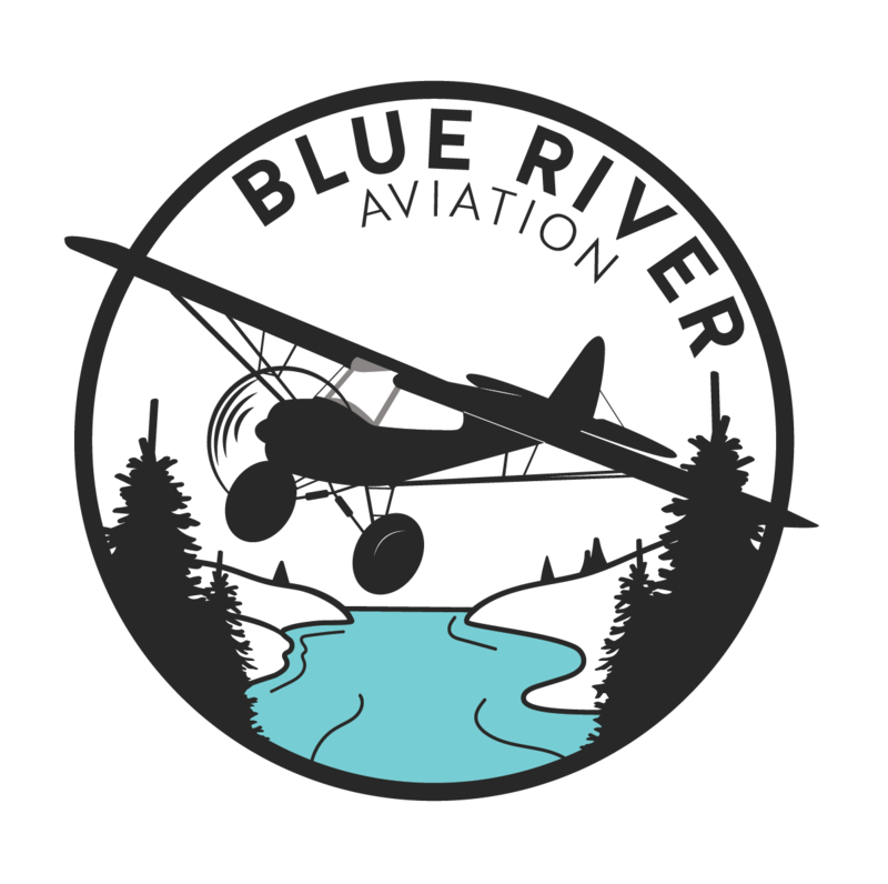 The logo for Blue River Aviation in Alaska