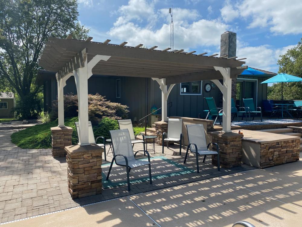 In-house custom pergola fabrication and finishing process