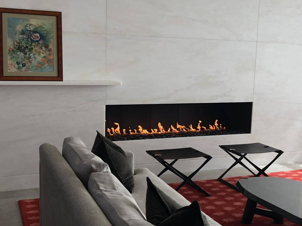 A beautifully installed gas & direct vent in a home setting