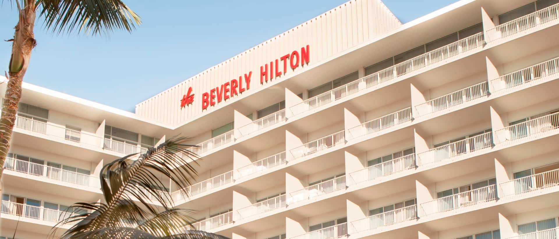 Daytime exterior of The Beverly Hilton hotel