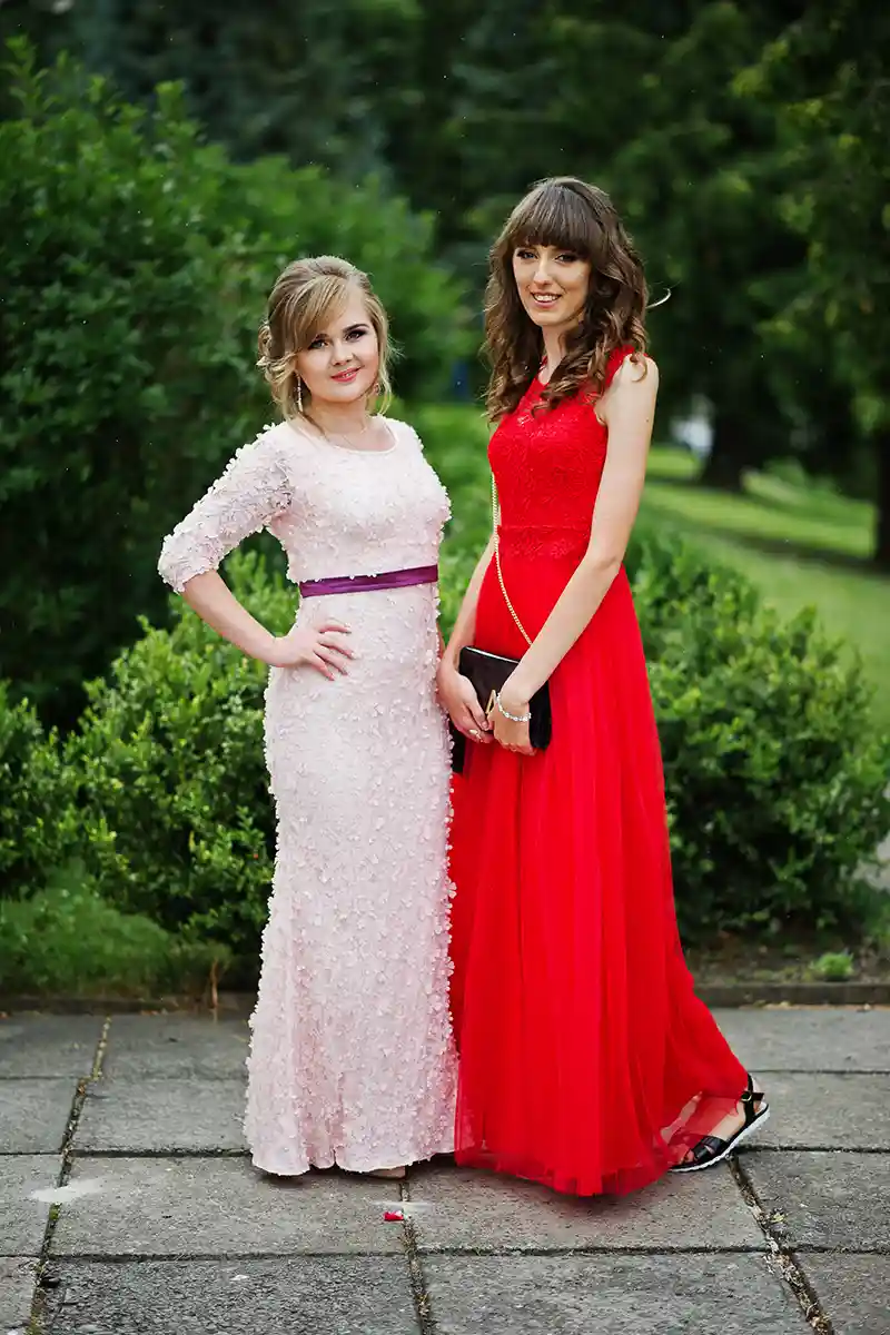 Two Young Ladies in Debs Dresses