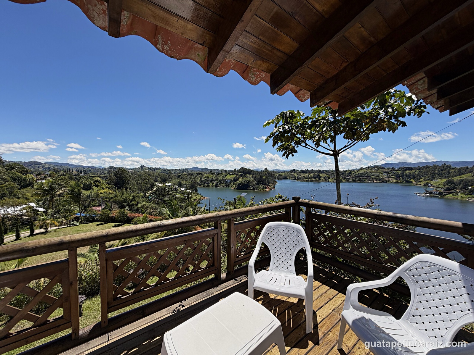 Covered terrace seating area overlooking the reservoir