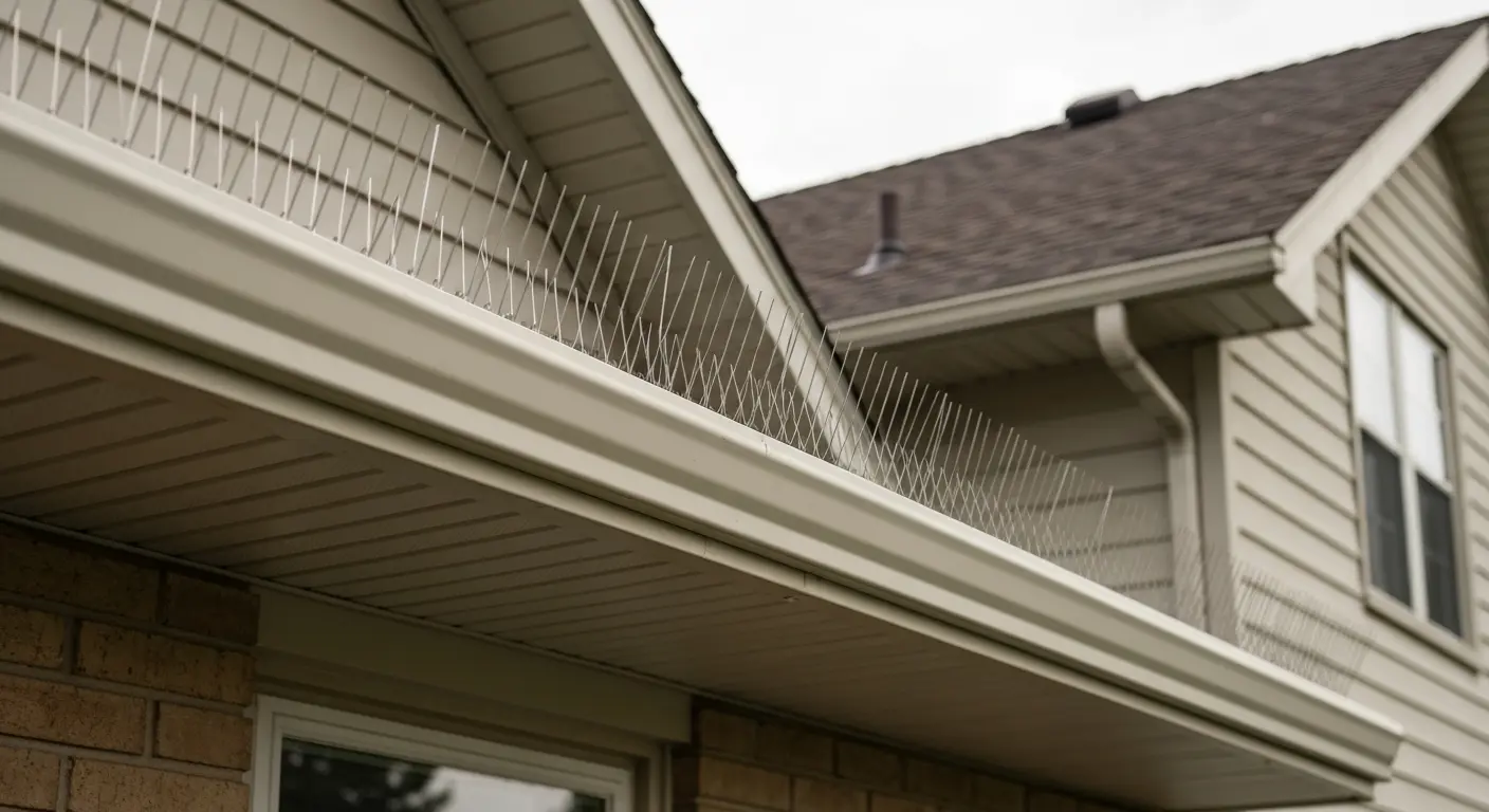 Bird spike installation on gutter ledge