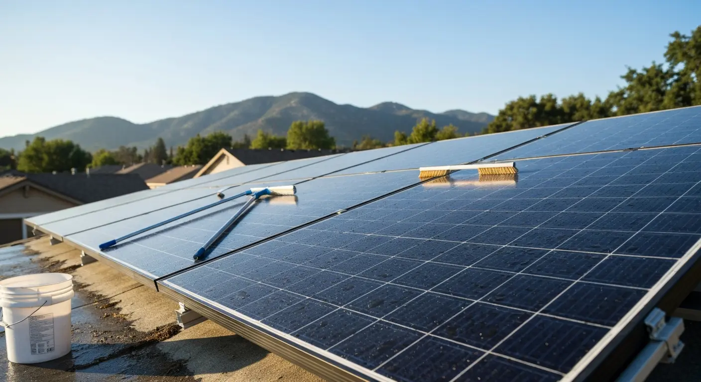 Cleaned solar panels after pigeon debris removal