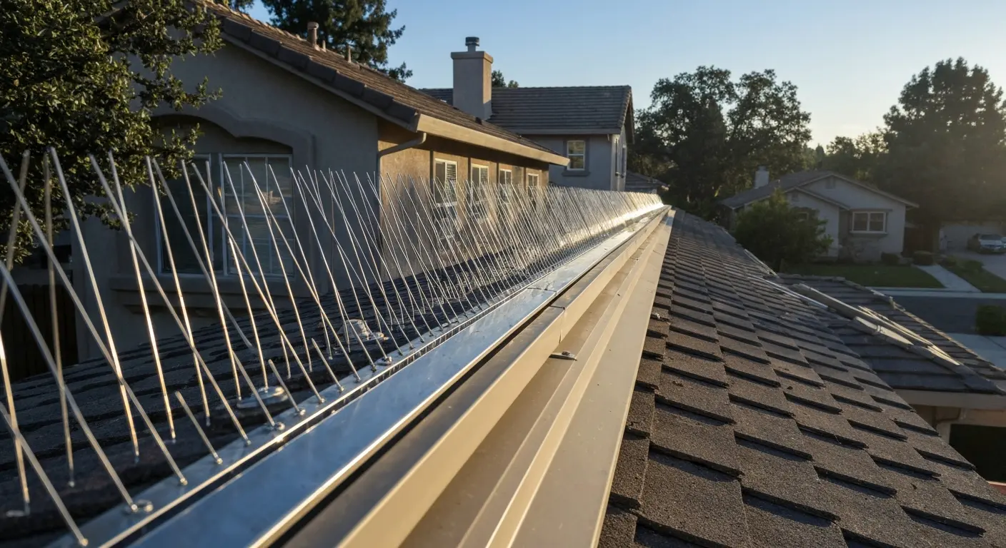 Bird spike installation on roofline