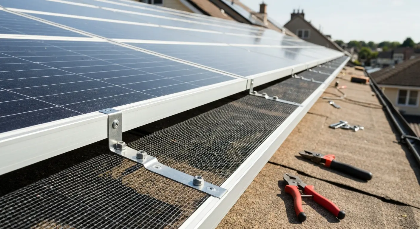 Solar panel critter guard installation