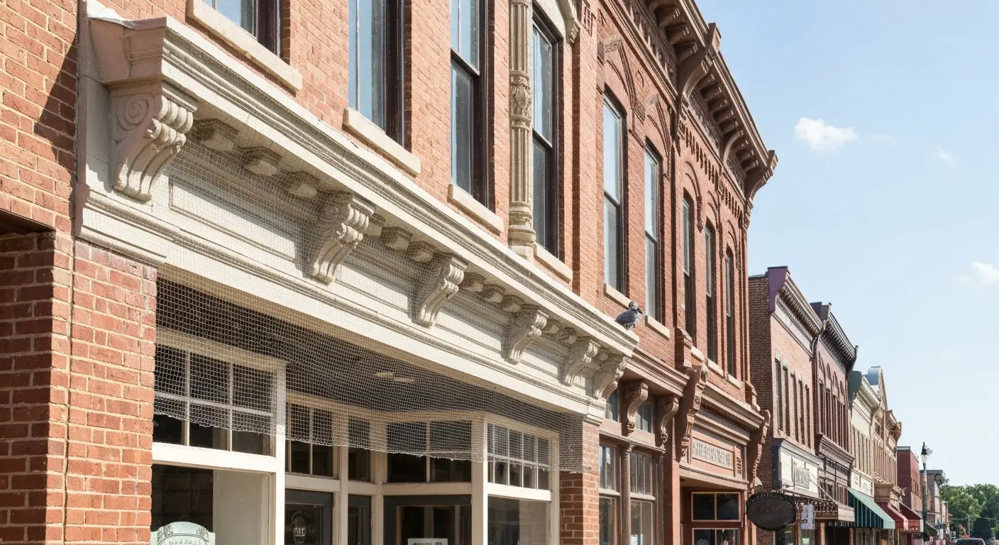 Bird mesh installation on building ledge