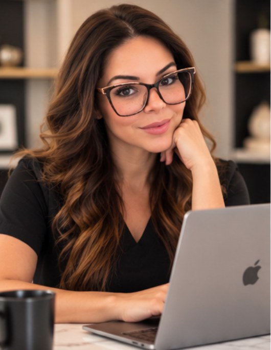 Kristen Chase, MSN, APRN, FNP-BC, founder of Chase Elite Wellness and Concierge, at her desk.