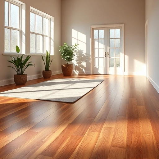 Elegant hardwood flooring in a Newcastle OK room with ambient lighting, minimal decor, and natural light highlights.