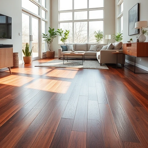 Completed hardwood flooring installation in a modern living room in Guthrie, OK with elegant decor and natural light.