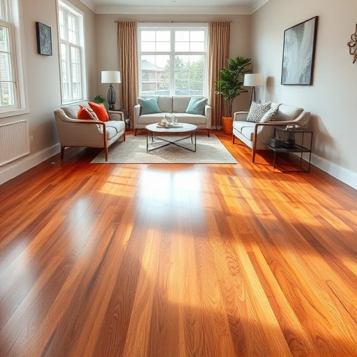 Hardwood floor replacement in Oklahoma City showcasing rich tones, elegant decor, and warm natural light.