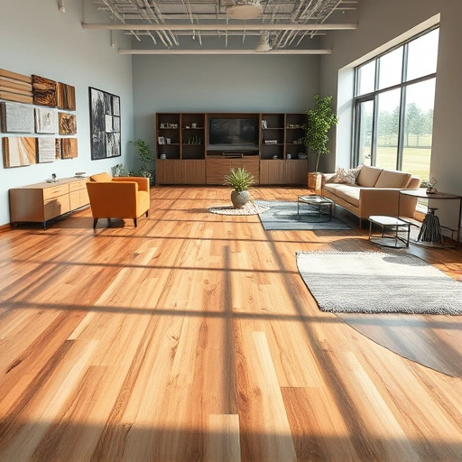 Showcasing a polished flooring installation with hardwood, laminate, and tile in a modern showroom environment.