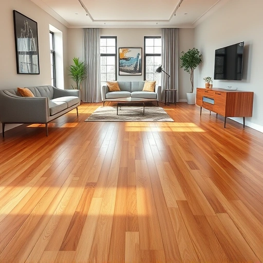 Stunning hardwood floor installation in El Reno, OK, showcasing rich tones and modern minimalist decor.
