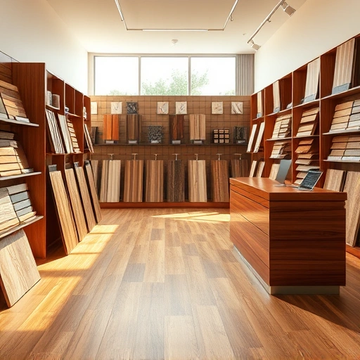 Showroom in Slaughterville OK displays various flooring options like hardwood, laminate, tile, and carpet in neutral tones.