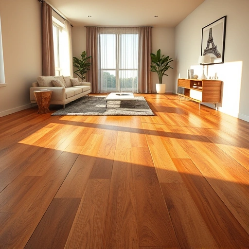 Spacious room in Midwest City with polished hardwood floors, modern furniture, and warm ambient lighting.