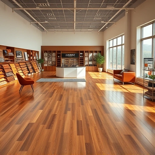 Flooring showroom featuring hardwood, laminate, tile, and carpet in a warm, inviting atmosphere with elegant decor.