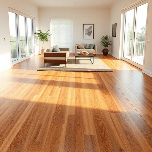 Stunning hardwood flooring installation in a modern Union City room with warm tones and minimalist decor.