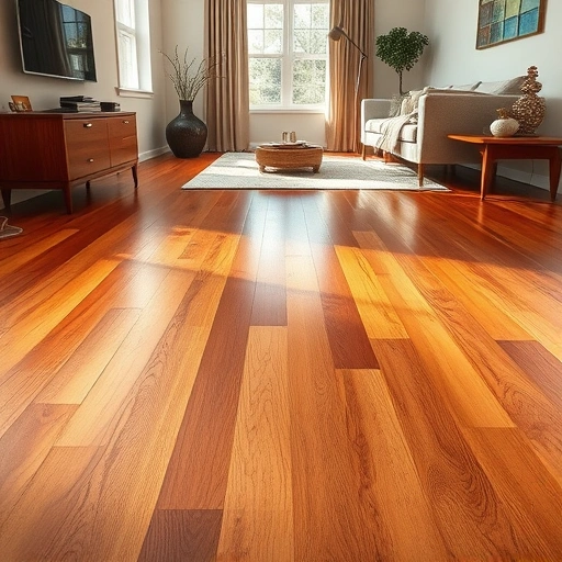 Hardwood floor repair in a decorated living room showcasing rich textures, seamless planks, and warm natural light.