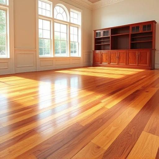 Spacious room with polished hardwood floors reflecting light from large windows in Oklahoma City.