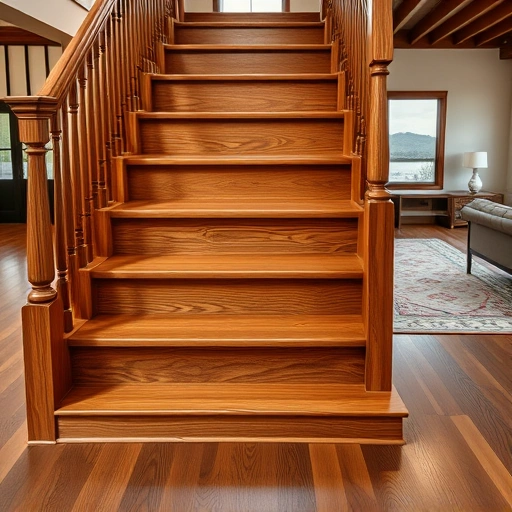 Hardwood stair nosing installation in Oklahoma City showcasing rich texture and polished edges in a modern home interior.