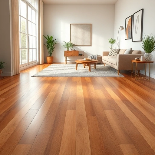 Polished hardwood flooring in a stylish Valley Brook room with natural light, minimalist decor, and modern artwork.