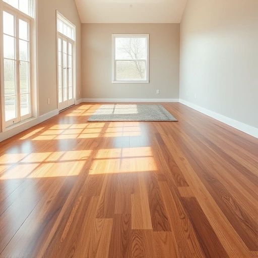 Spacious room with gleaming hardwood flooring, neutral walls, and stylish area rug creating an inviting atmosphere.