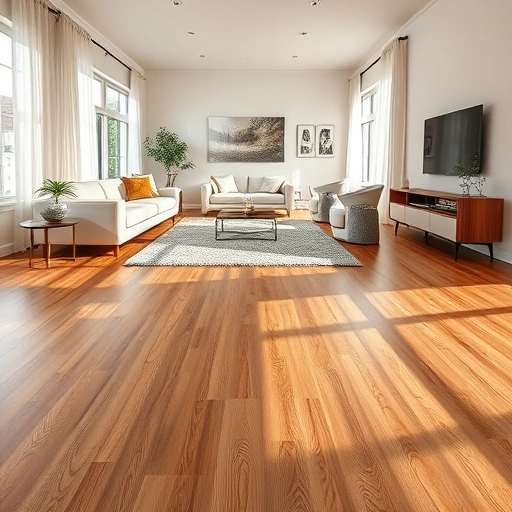 Completed hardwood flooring project in a modern Edmond living room with natural light and elegant decor.