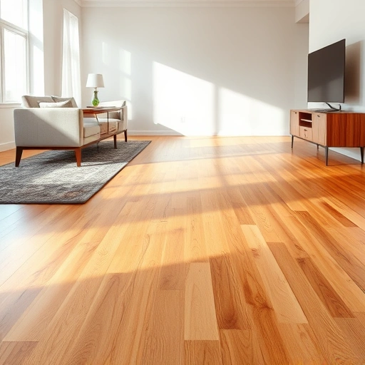 Moisture barrier installation for hardwood floors in an elegant Oklahoma City room with rich wood grain and soft lighting.