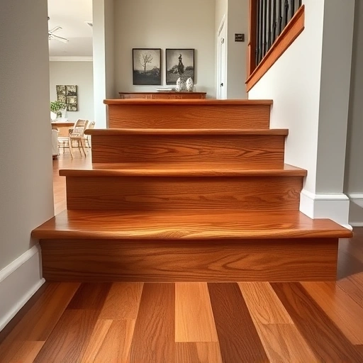 Hardwood stair nosing installation in a modern Oklahoma City home, showcasing polished wood grain and elegant design.