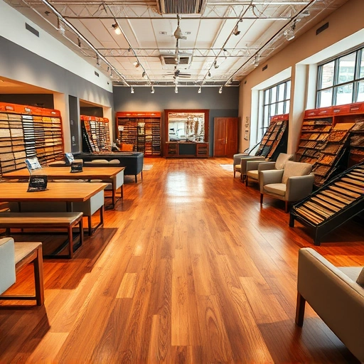 Spacious flooring showroom in Lexington, OK, showcasing hardwood, tile, and carpet in a professional setting.