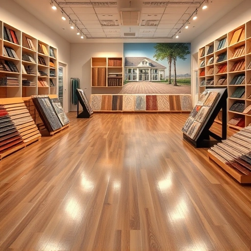 Spacious flooring showroom in Nicoma Park OK featuring hardwood, tile, carpet, and laminate options in warm tones.