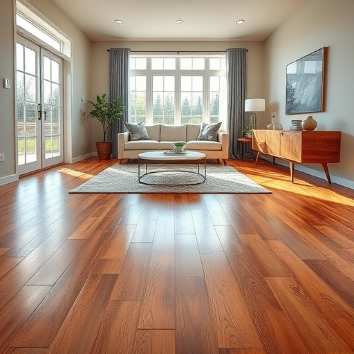 Completed flooring installation in Newcastle OK featuring warm wooden planks, contemporary decor, and natural lighting.