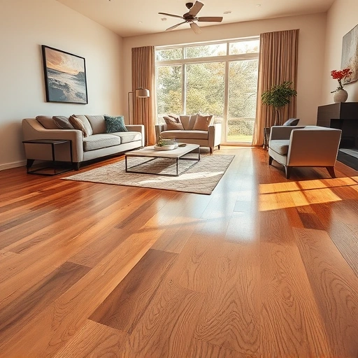 Modern living room in Harrah OK featuring gleaming hardwood flooring, elegant furnishings, and warm natural light.