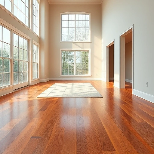Spacious room with polished hardwood flooring, natural light, and seamless baseboards in Oklahoma City.