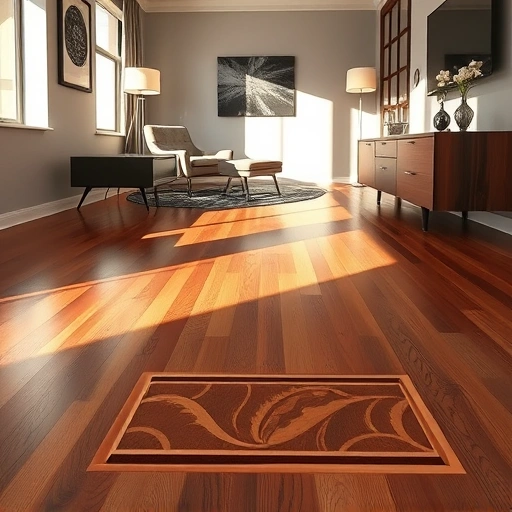 Hardwood floor border inlay installation in a stylish Oklahoma City interior with rich tones and polished sheen.
