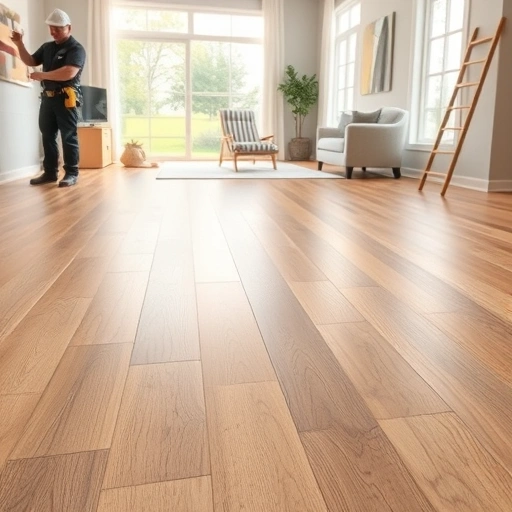 Completed subfloor leveling for hardwood installation in a modern Oklahoma City interior with natural light and tools.
