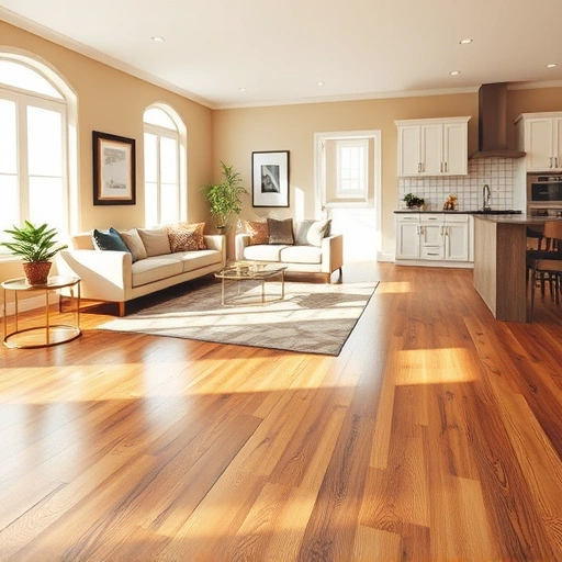 Interior of a stylish living room featuring polished hardwood floors, contemporary furniture, and elegant decor in Mustang OK.