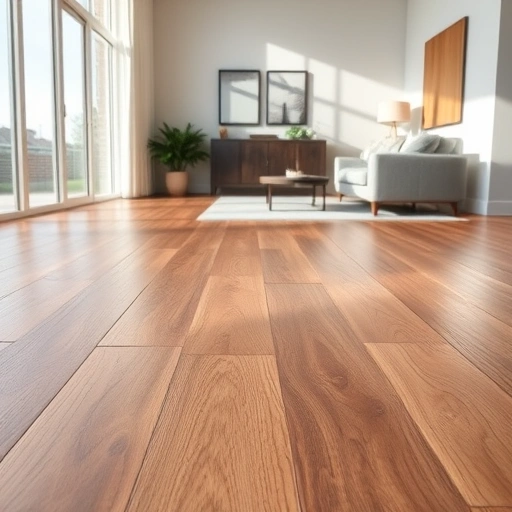 Hardwood floor installation in modern living room with rich textures, polished finish, and natural light.