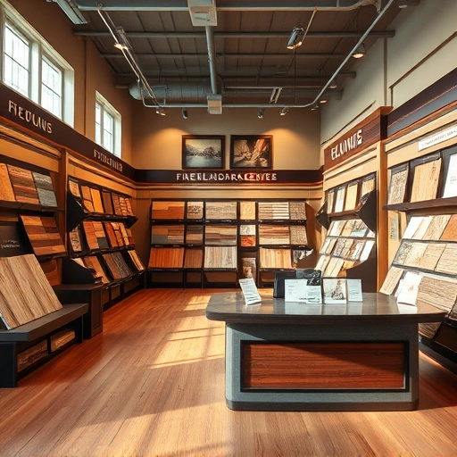 Showroom in El Reno, OK features diverse flooring options like hardwood and tile with elegant lighting and modern decor.