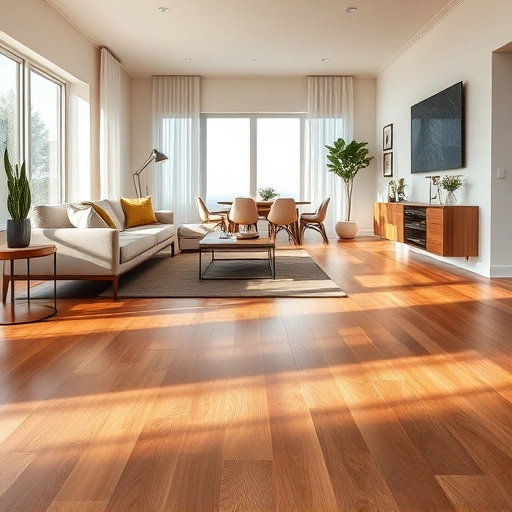 Elegant hardwood flooring installation in Slaughterville, OK, showcasing rich tones and seamless transitions in a modern interior.