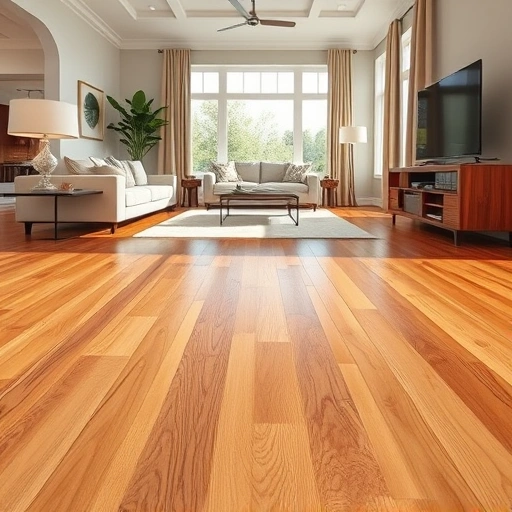 Hardwood floor joist repair in a modern living room with natural grain patterns and stylish decor in Oklahoma City.