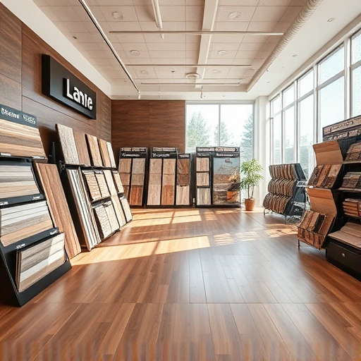 Elegant flooring showroom in Blanchard OK showcasing hardwood, laminate, tile, and carpet under warm lighting.