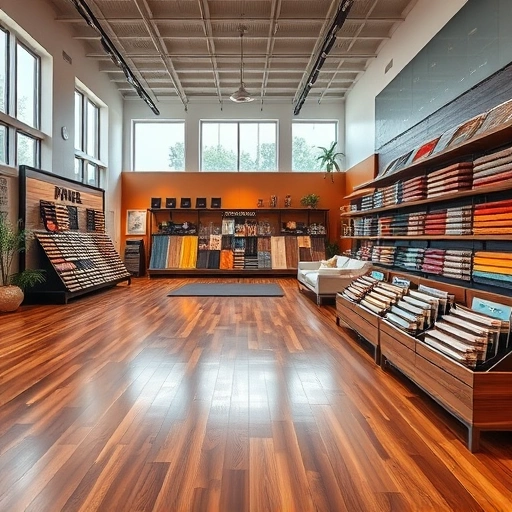 Flooring showroom in Moore, OK with polished hardwood, vinyl planks, and carpet samples in a bright, modern space.