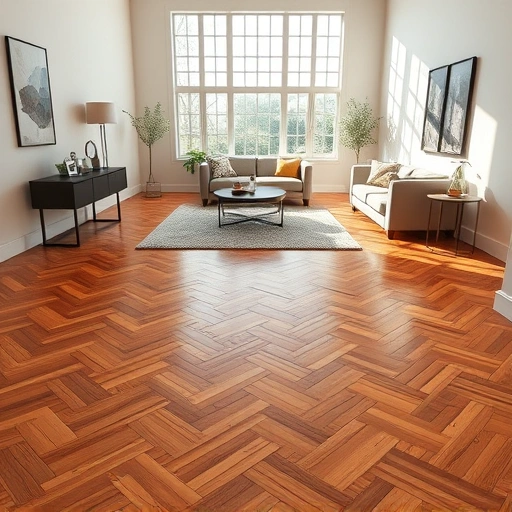 Beautifully finished hardwood floor in herringbone pattern, modern decor, natural light, inviting atmosphere in Norman, OK.