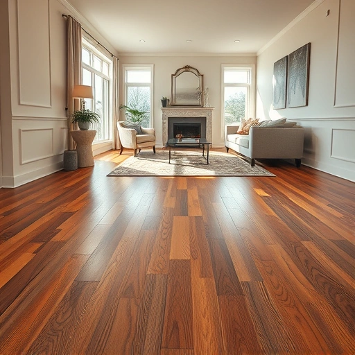 Engineered hardwood floor installation in Oklahoma City with rich textures, modern decor, and ambient lighting.