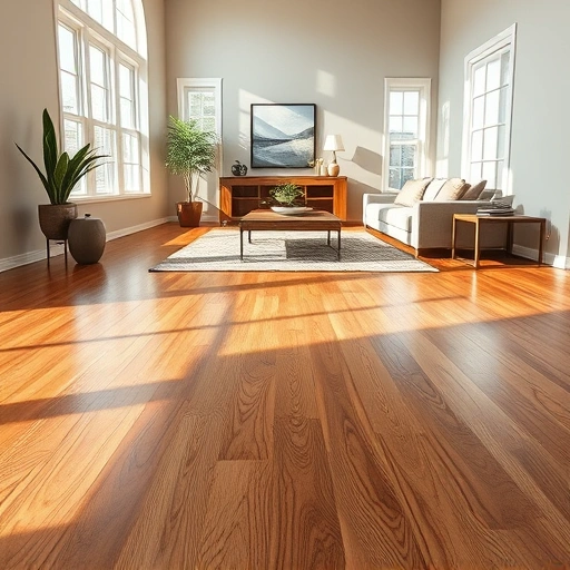 Polished hardwood flooring in a modern Choctaw living room with natural light, minimalistic decor, and elegant ambiance.